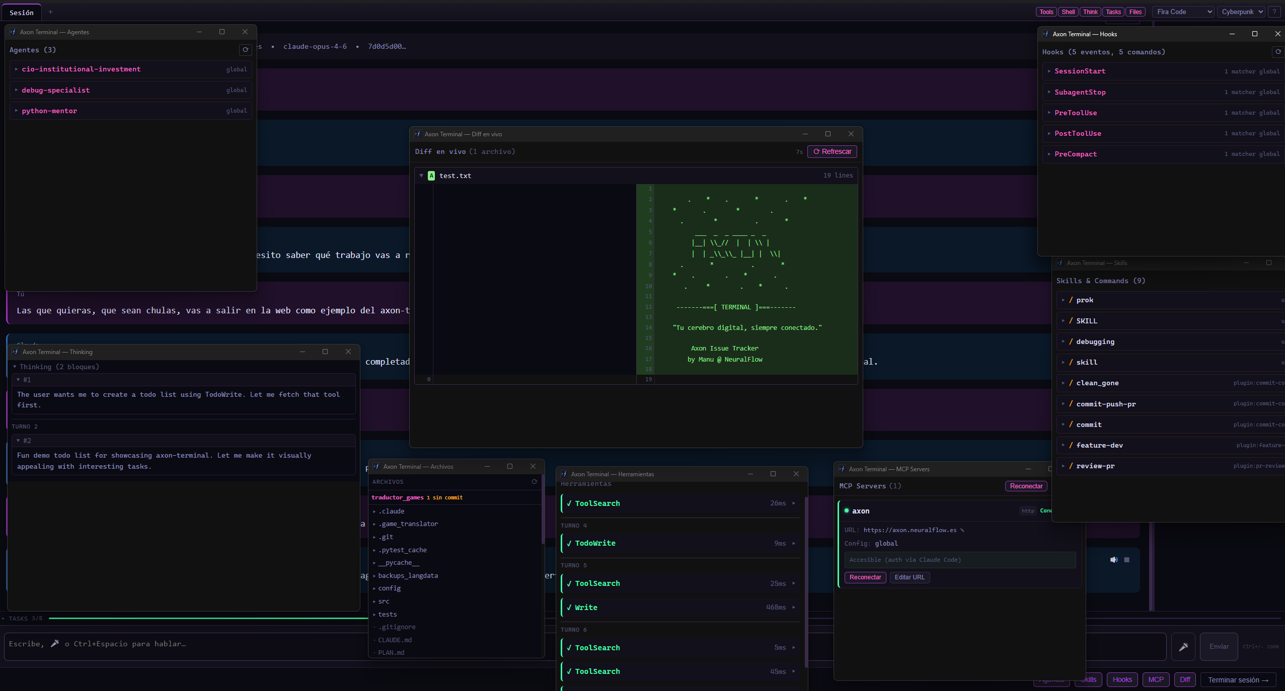 Axon Terminal — diff en vivo