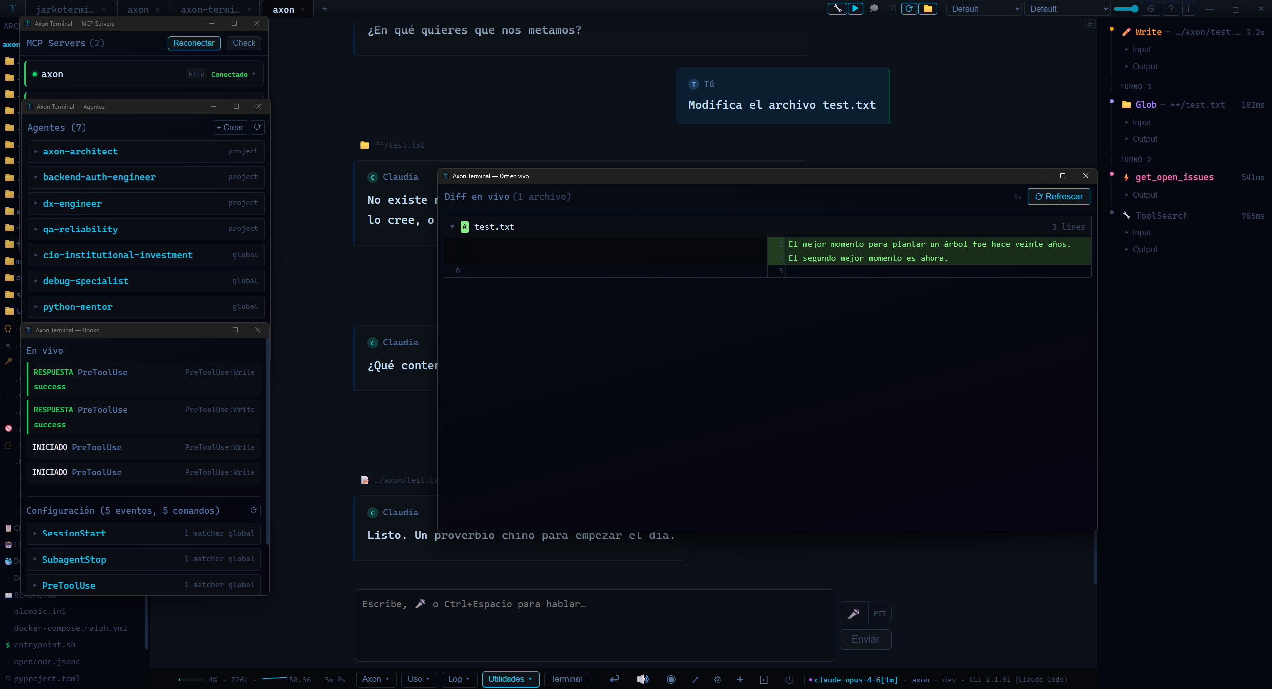 Axon Terminal — MCP servers, skills, agentes y permisos